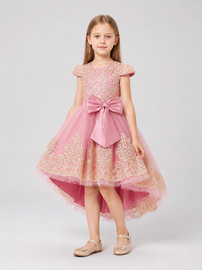 Party Dress with Gold Embroidery, Bow, and Train Costume Dresses detail