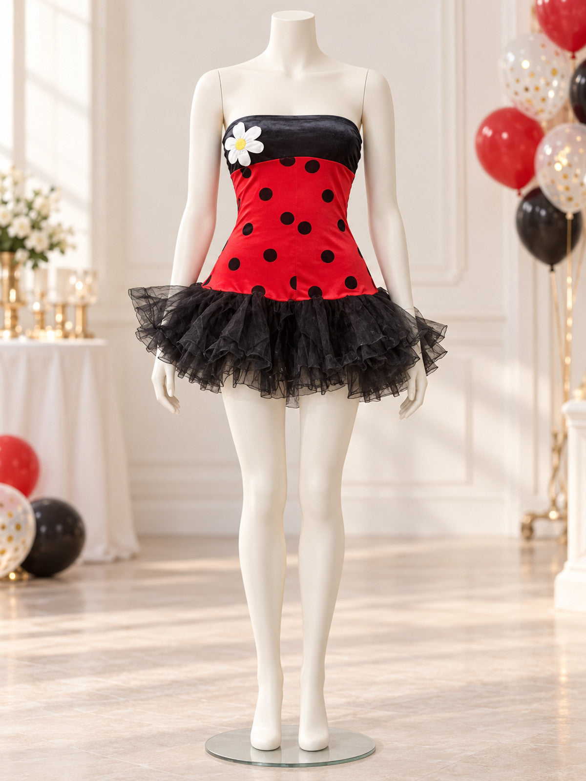 Red Carnival Dress with Black Polka Dots and Daisy lifestyle view