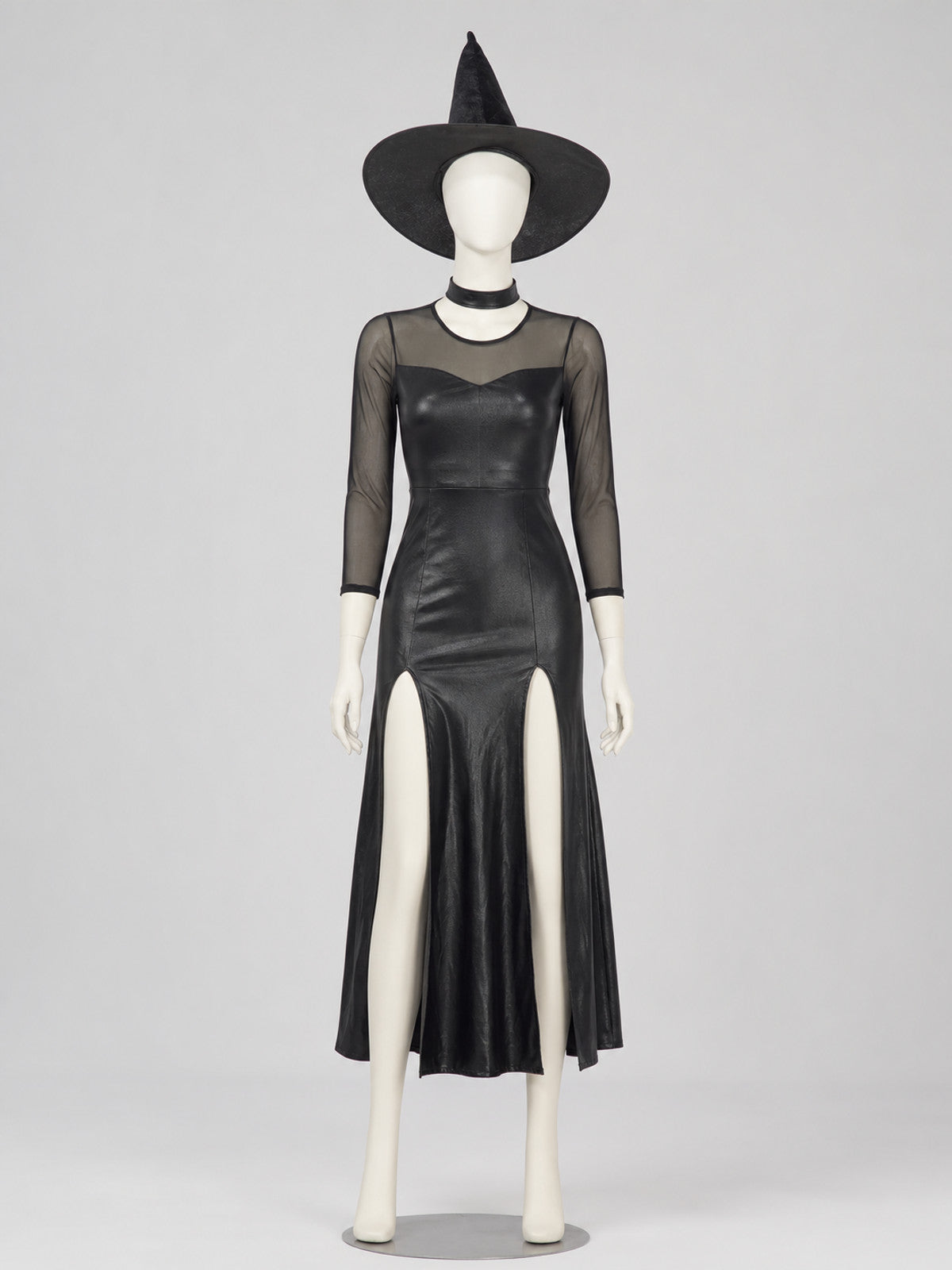Witch Costume: Black Dress with Slit and Sleeves