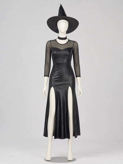 Witch Costume: Black Dress with Slit and Sleeves