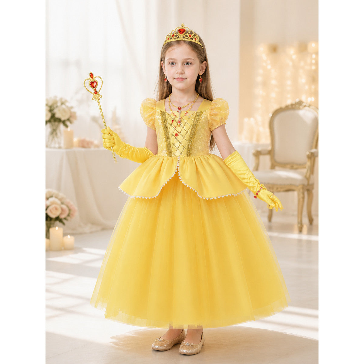 Princess Costume in a Yellow Dress for Halloween