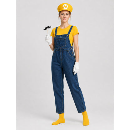 Mario Costume with T-Shirt and Denim Bib Overalls Costumes detail