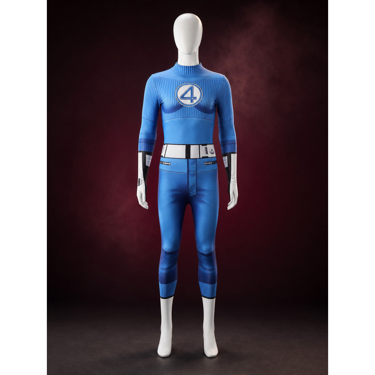 Mr. Fantastic Blue Bodysuit Halloween Costume with White Waist Stripe and Number main product view