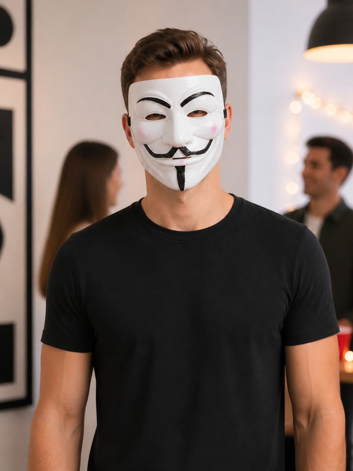 White Carnival Mask with Black and Pink Details lifestyle view