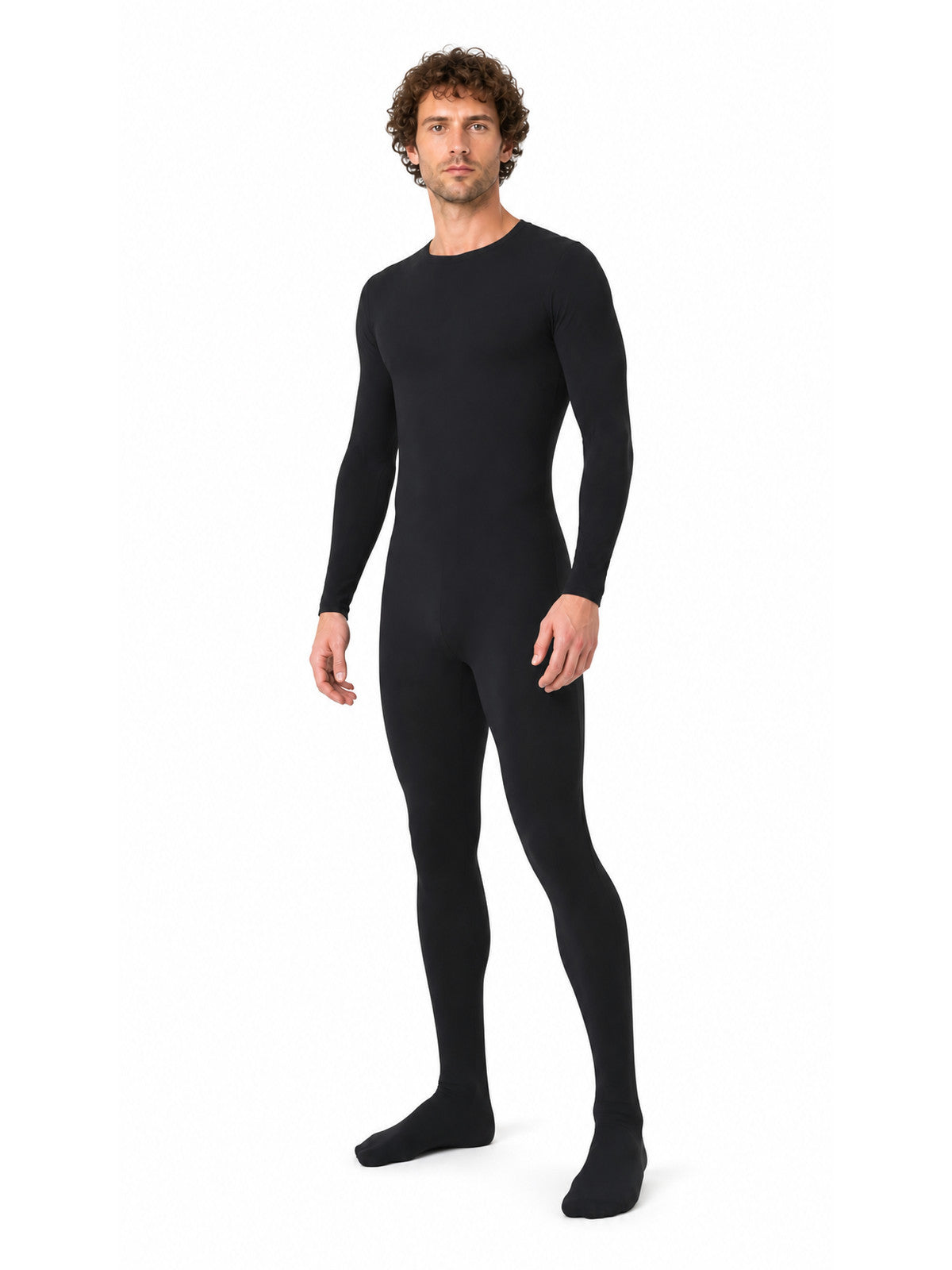 Black form-fitting zentai jumpsuit with covered feet product detail