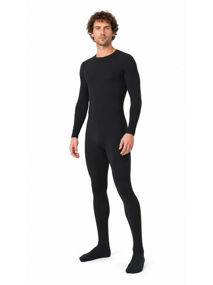 Black form-fitting zentai jumpsuit with covered feet product detail