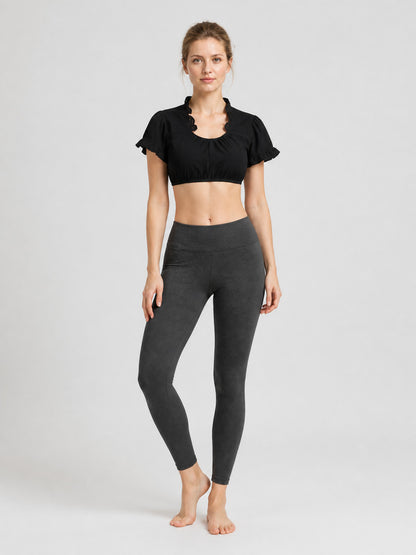 Cropped Black Top with Puff Sleeves product detail