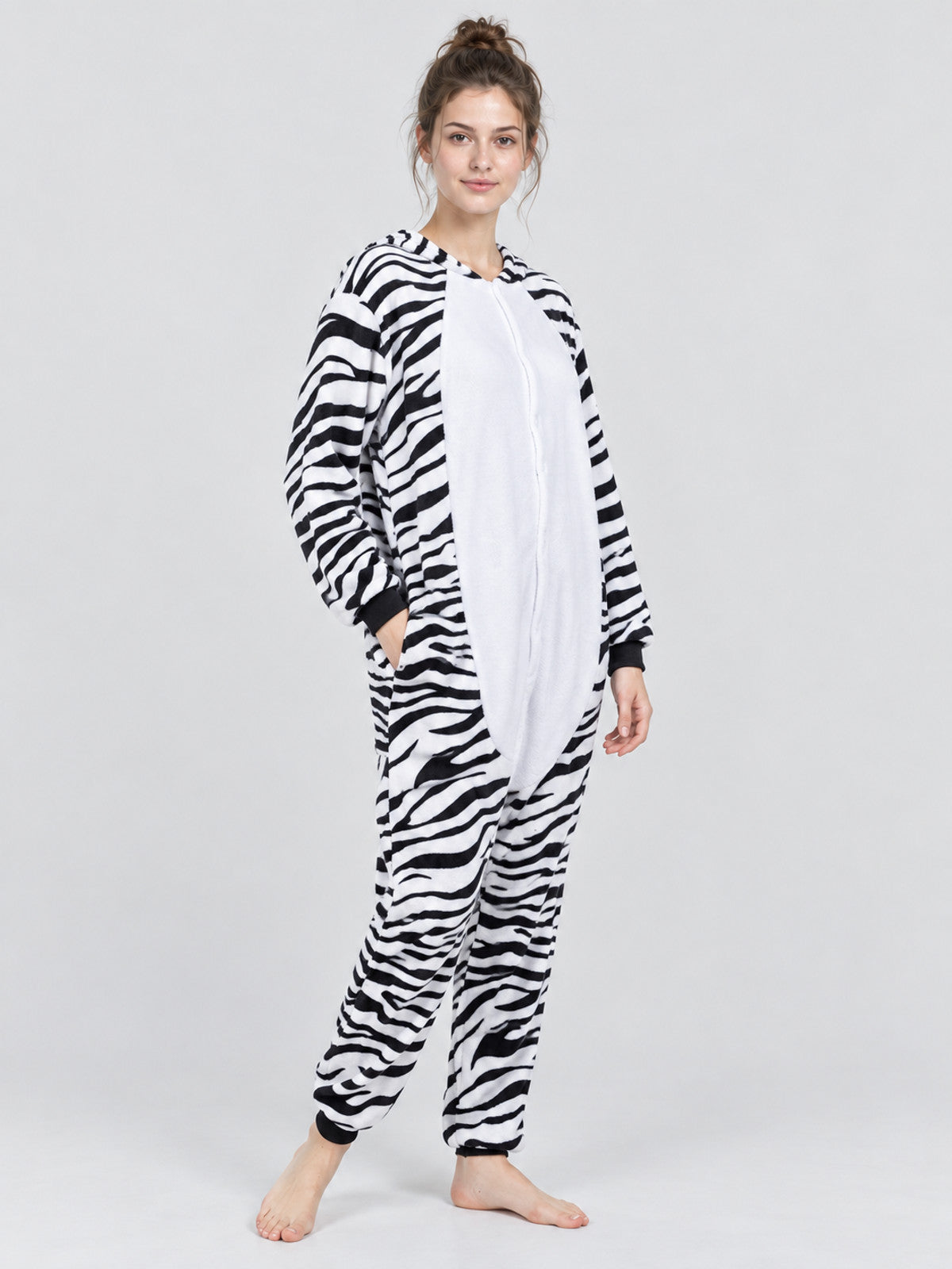 Zebra Print Pajama Jumpsuit with White Insert
