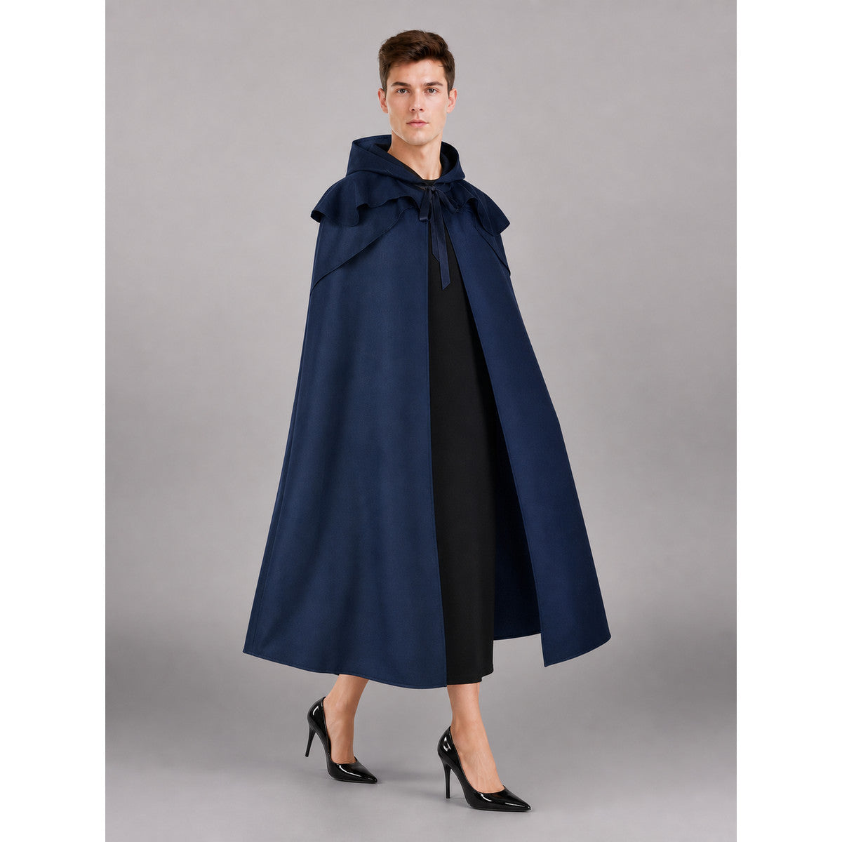 Blue Long Carnival Cloak with Hood