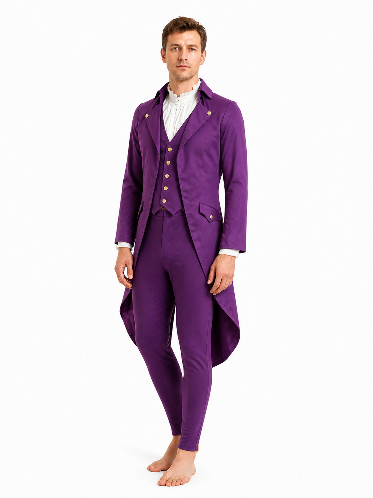 Men's Medieval Long Tailcoat with Gold-Tone Buttons