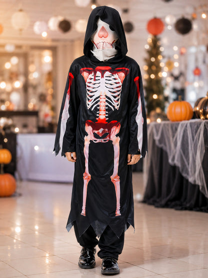 Children's Halloween Death Costume with Skeleton Print lifestyle view