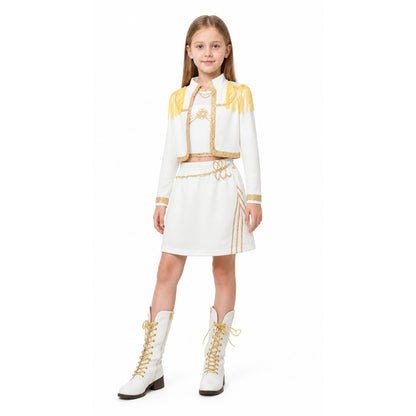 White Children's Stage Costume with Gold Fringe Costumes detail