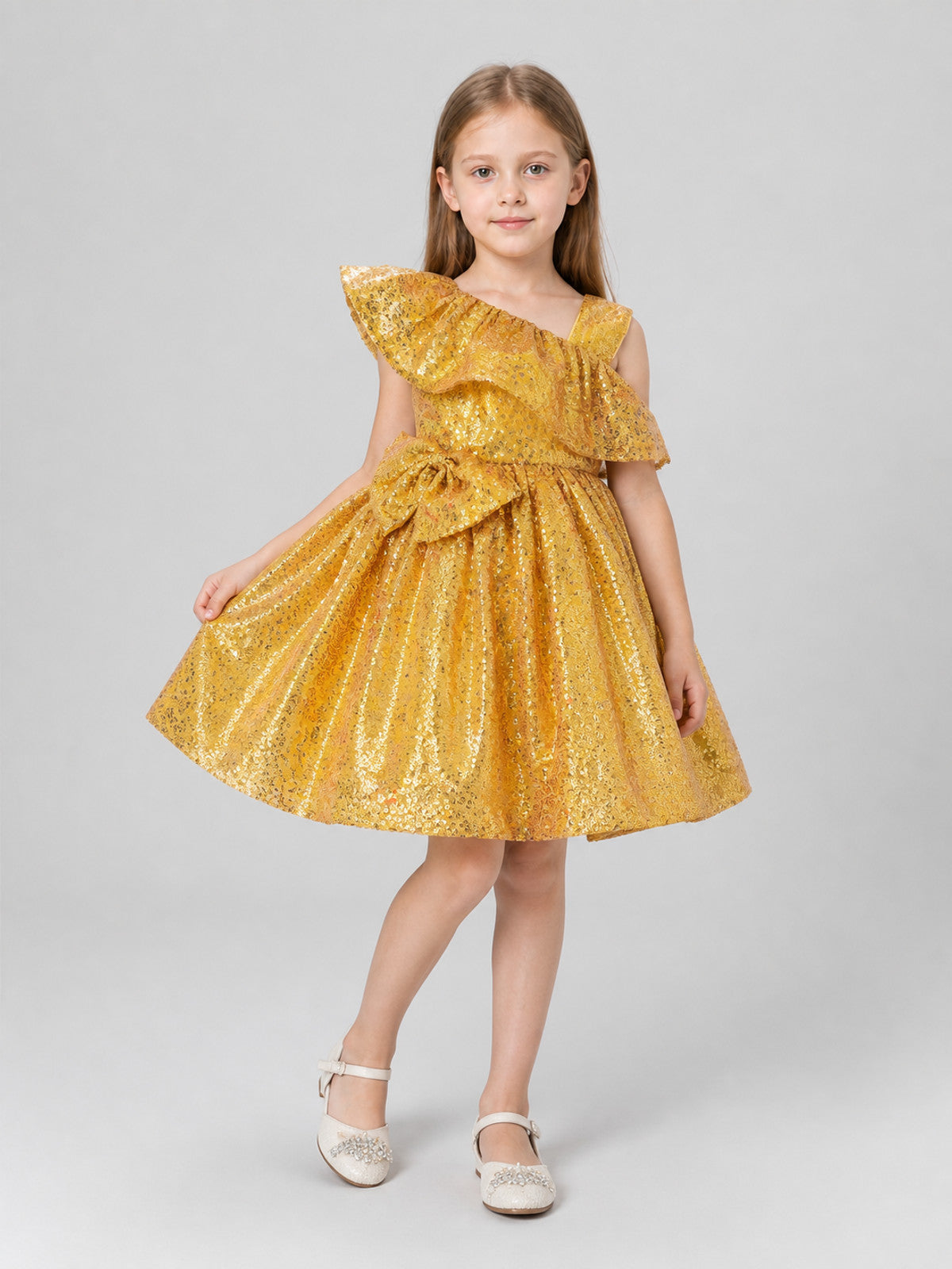 Gold Sequin Ball Gown for Girls for Weddings