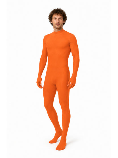 Orange Slim-Fit Zentai Jumpsuit with High Collar product detail