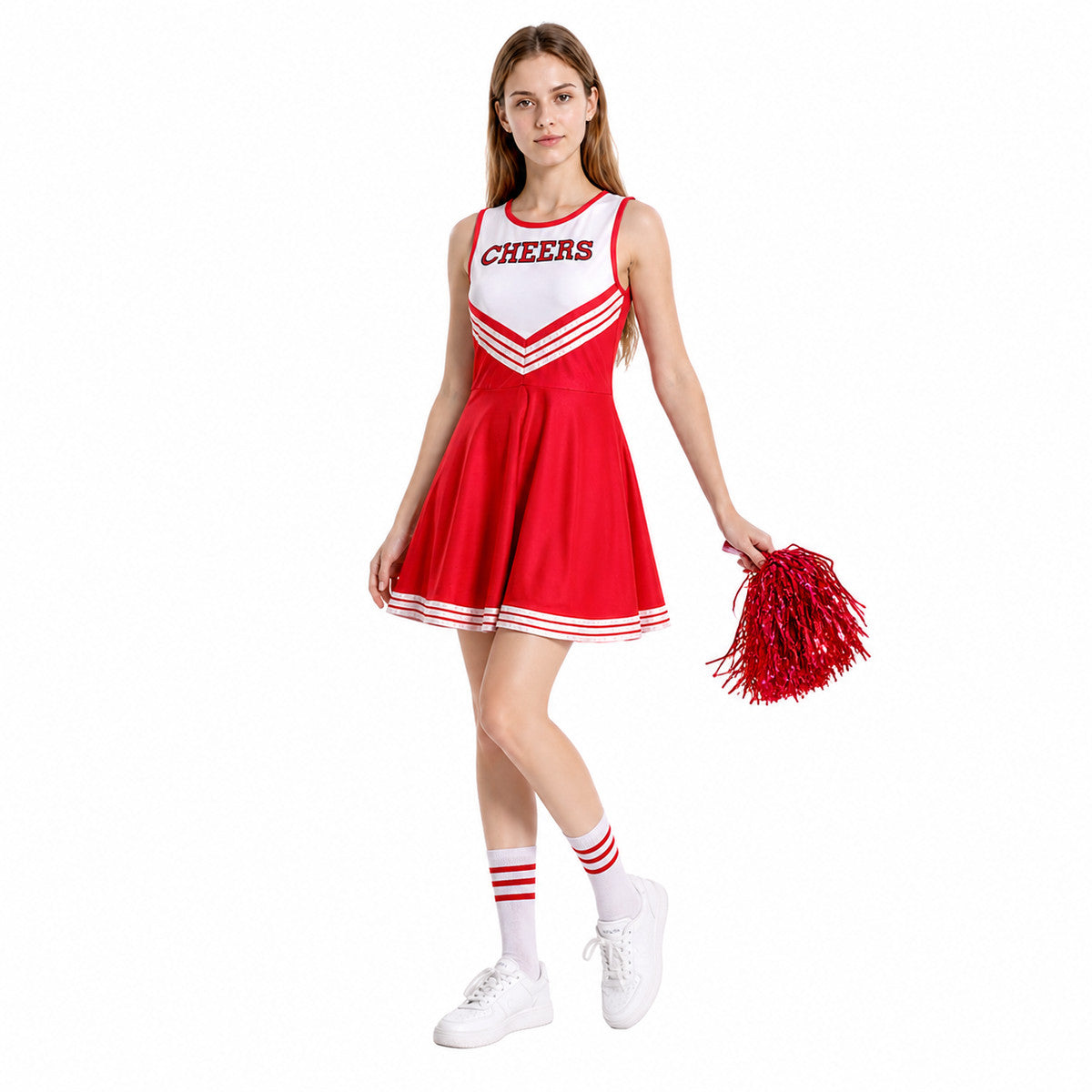 Red Striped Sleeveless Cheerleading Dress lifestyle