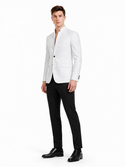 Fitted White Stand-Collar Blazer