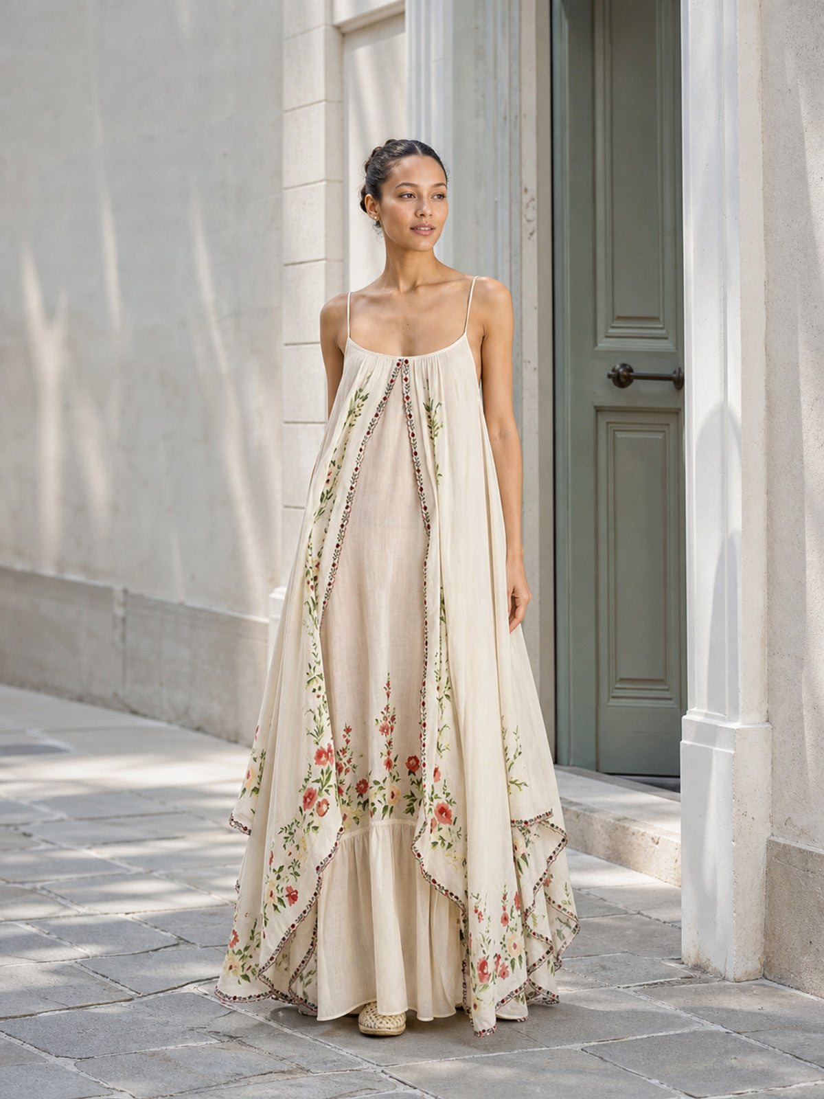 Women's Long Dress with Thin Straps and Print