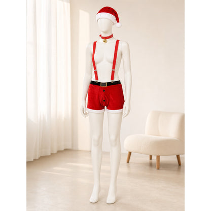 Christmas costume with shorts, hat, and collar