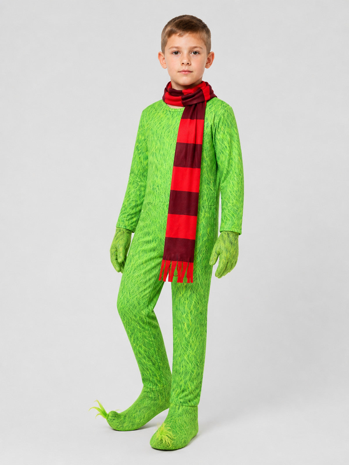 Grinch Carnival Costume: Green Jumpsuit with Scarf