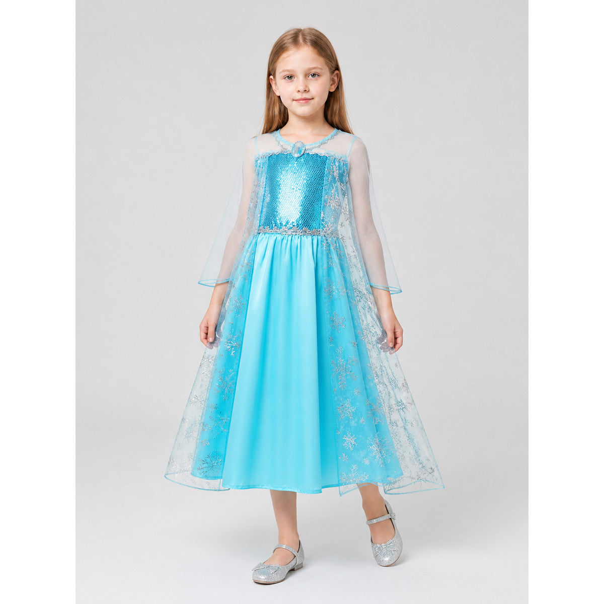 Sparkly Elsa Princess Dress with Snowflakes, Ages 2–8 product detail