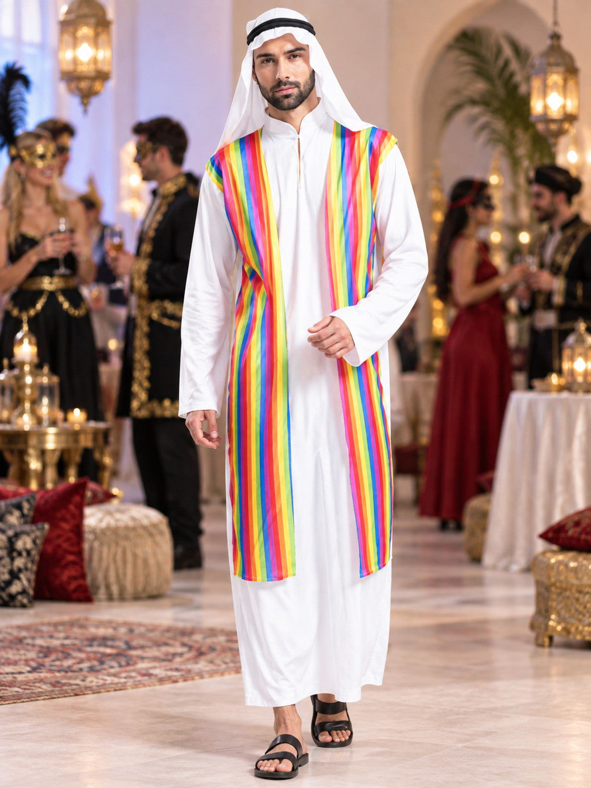 Arab Sheikh Carnival Costume, White Robe, Headscarf