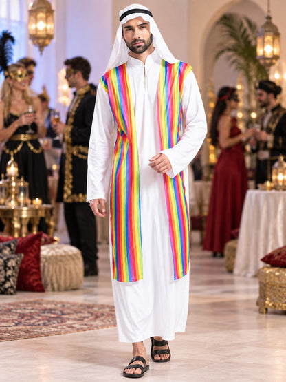 Arab Sheikh Carnival Costume, White Robe, Headscarf