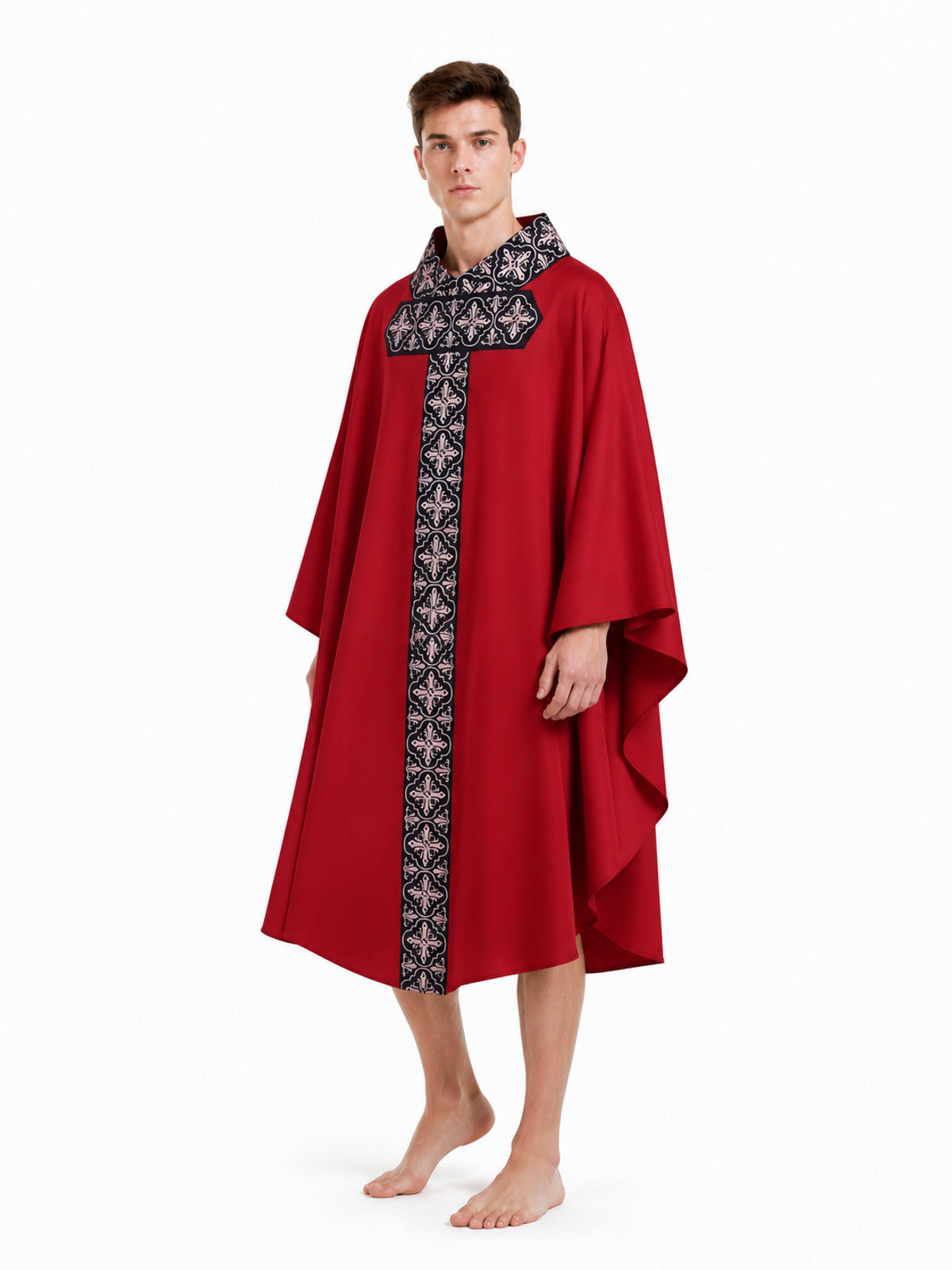Red Cloak with Black Pattern and Wide Sleeves Costume Capes detail