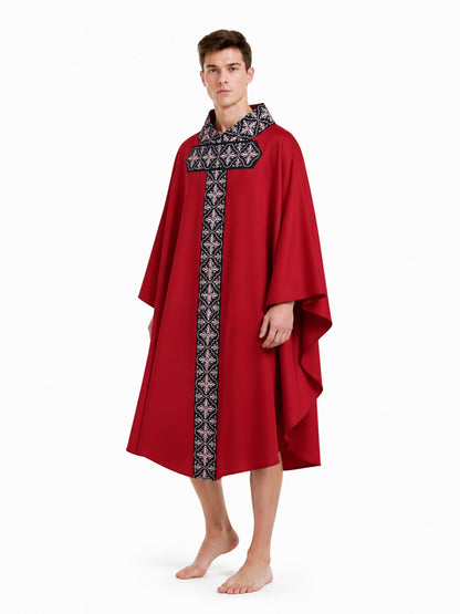 Red Cloak with Black Pattern and Wide Sleeves Costume Capes detail