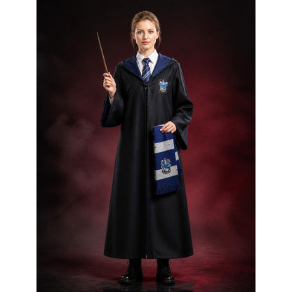 Ravenclaw-Themed Hooded Wizard Robe 3-Piece Costume Set with Tie and Scarf main product view