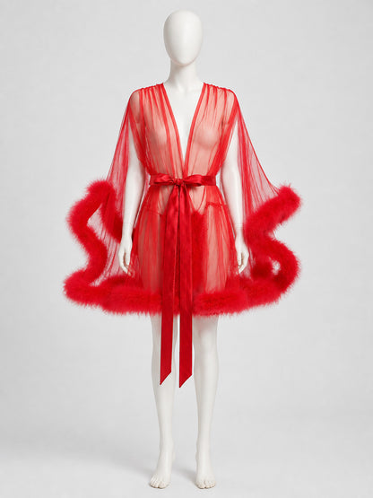 Sexy Red Cape with Fluffy Trim, S-XL Costume Capes detail