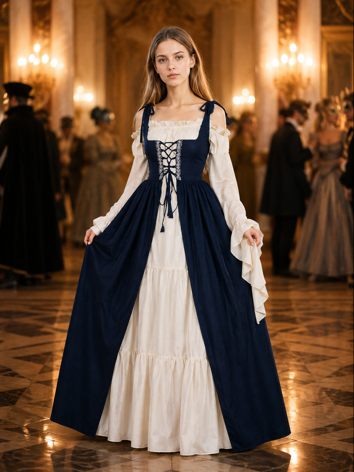 Medieval Dress with Lace-Up Front and Flared Sleeves lifestyle view
