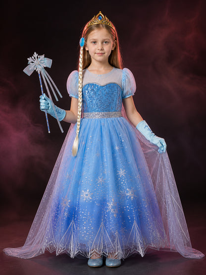 Kids Elsa Sequined Snowflake Princess Dress Costume