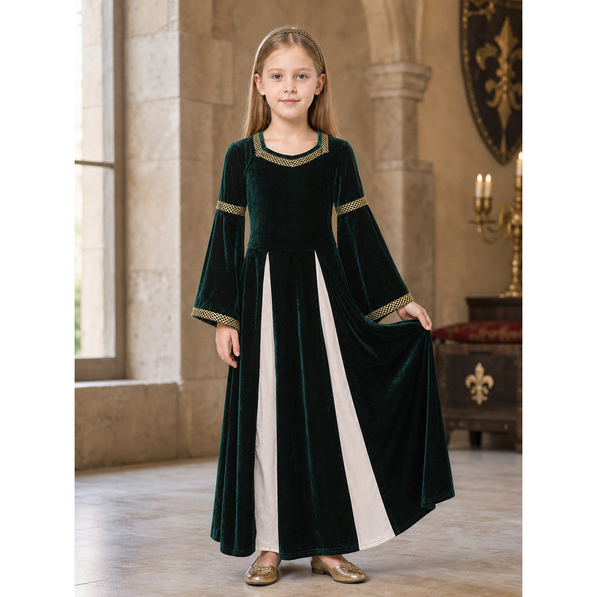 Medieval Floor-Length Dress with Bell Sleeves lifestyle view