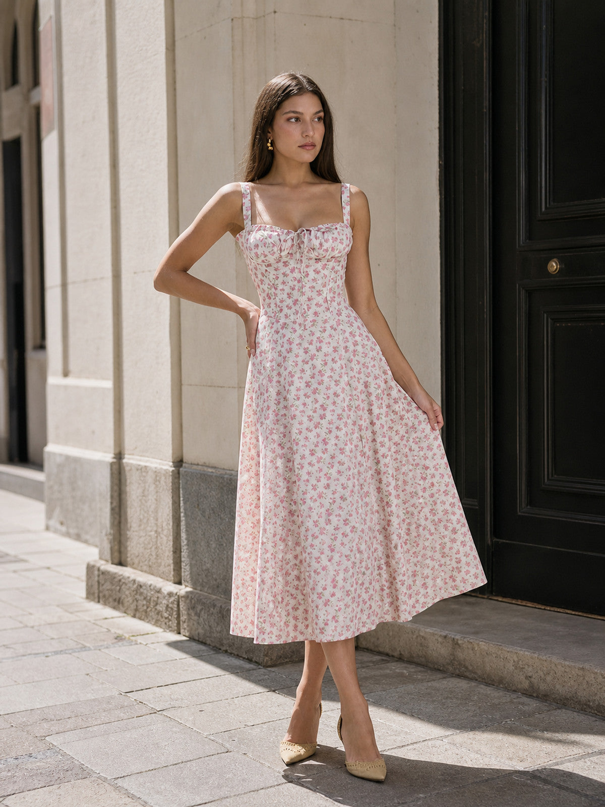 Women's A-Line Midi Dress with a Square Neckline