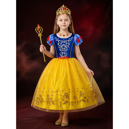 Girls Princess Halloween Costume Set, Blue and Yellow Tutu Dress with Crown main product view