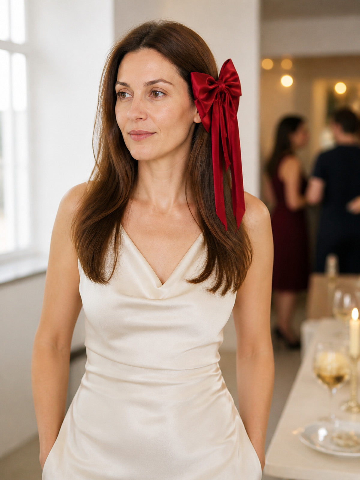Carnival headpiece with a large bow and ribbons