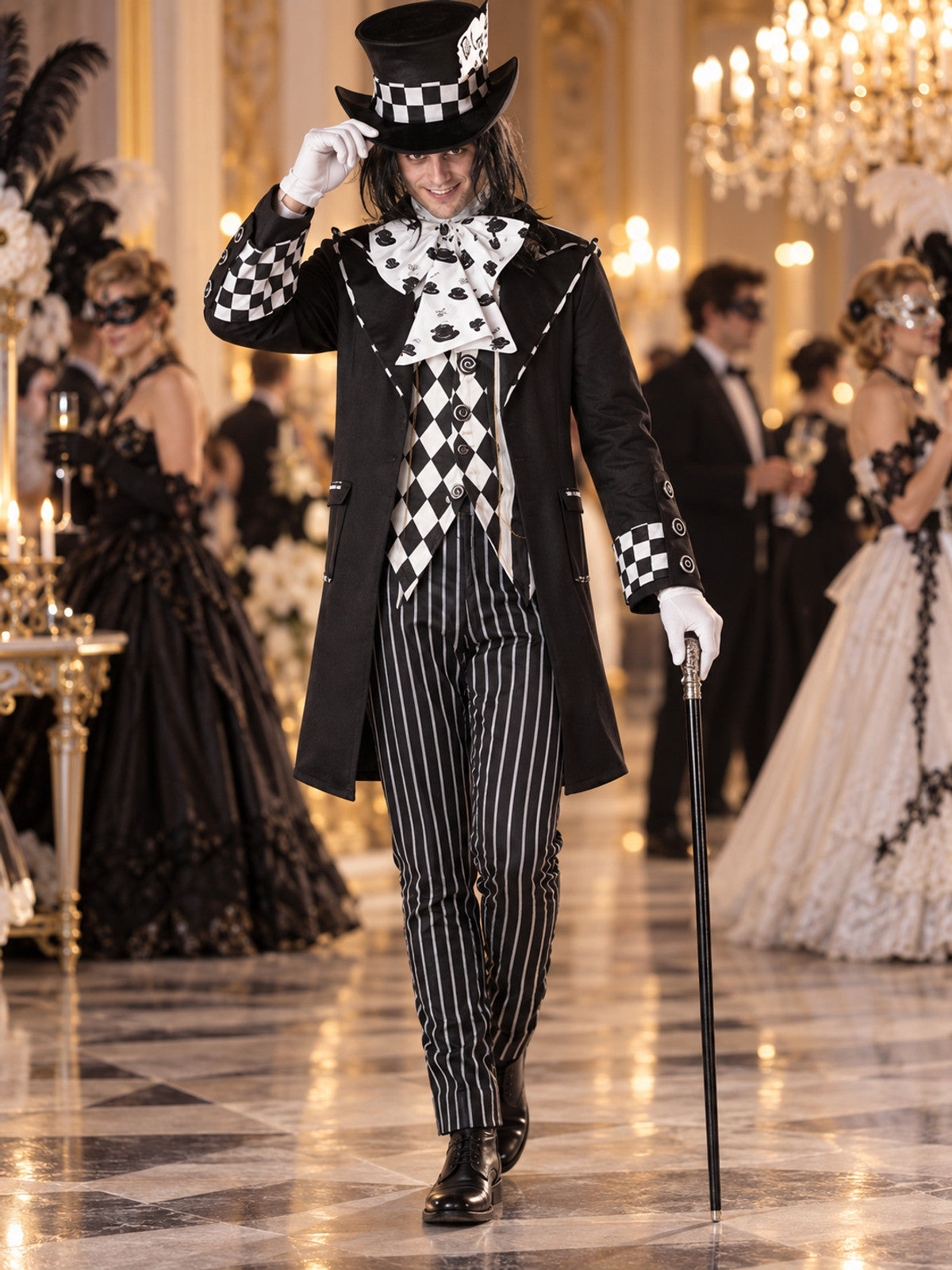 Black and white vampire costume with top hat