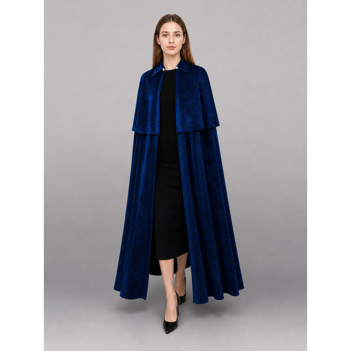 Dark Blue Costume Cape with Stand-Up Collar lifestyle
