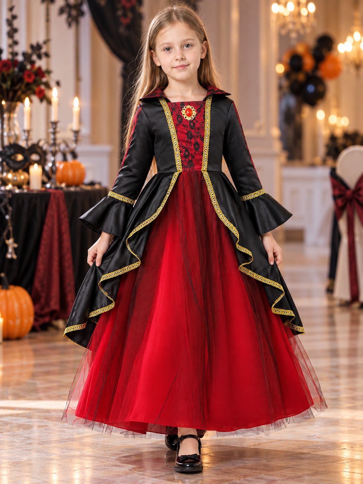 Kids' black carnival dress with gold trim