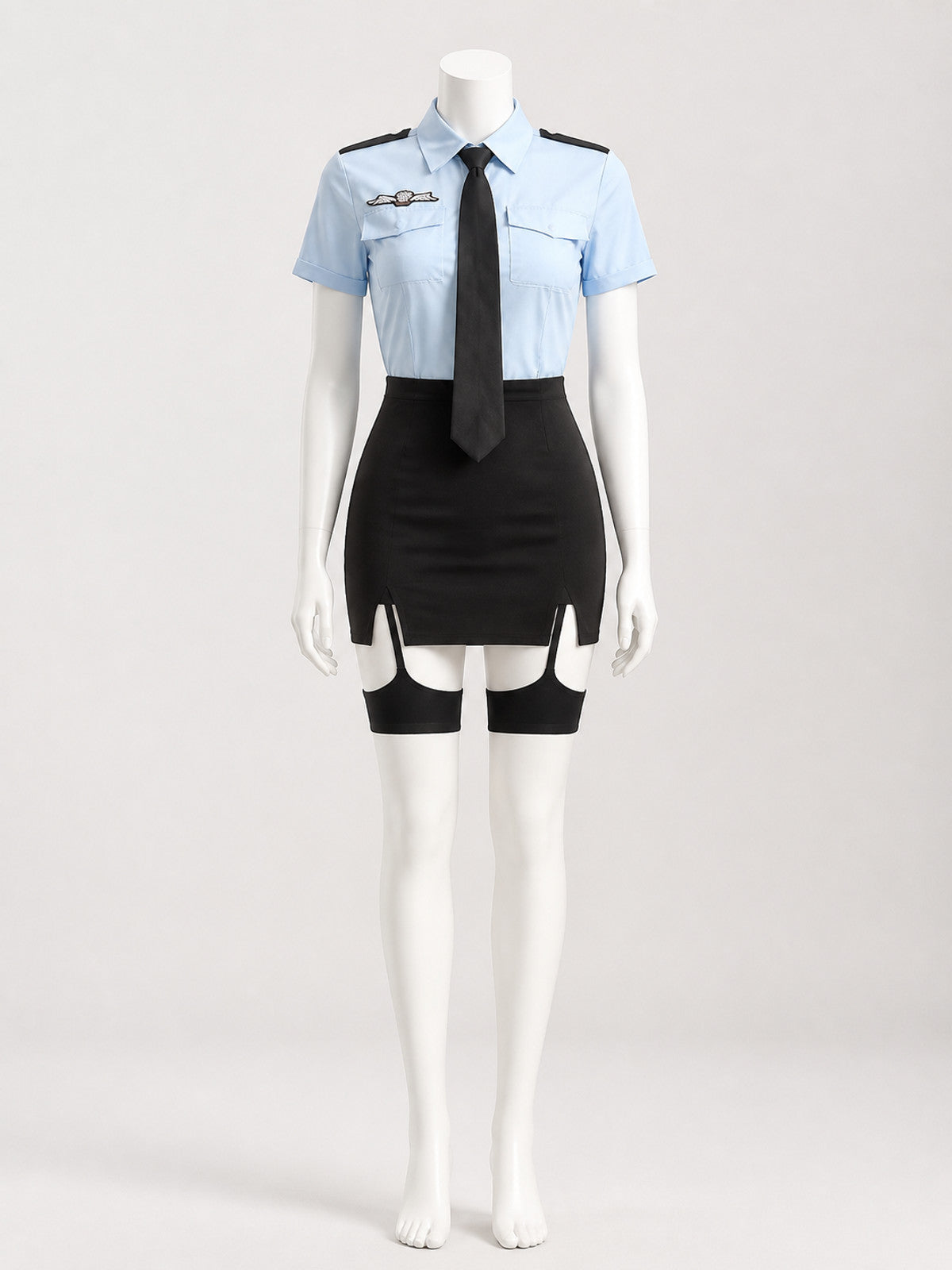 Women's Sexy Police Costume Set with Short Sleeve Top, Tie, and High Waist Skirt