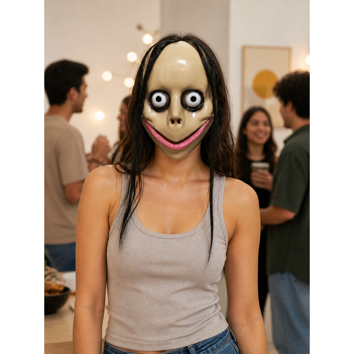 Halloween Mask with Long Black Hair for Cosplay lifestyle view