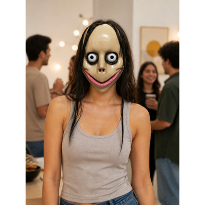 Halloween Mask with Long Black Hair for Cosplay lifestyle view