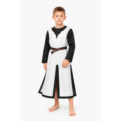Black and White Medieval Robe with Belt for Halloween Costumes detail