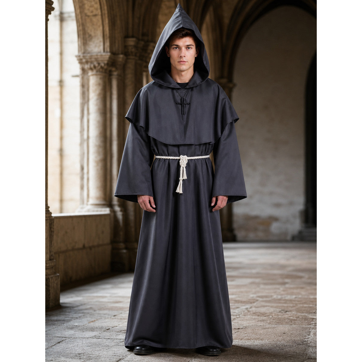 Hooded Monk Costume, Medieval Cloak lifestyle view