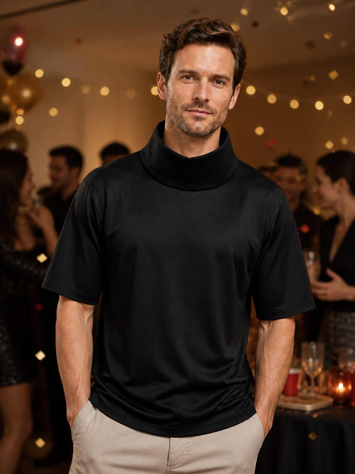 Black Short-Sleeve Top with a High Neck lifestyle view