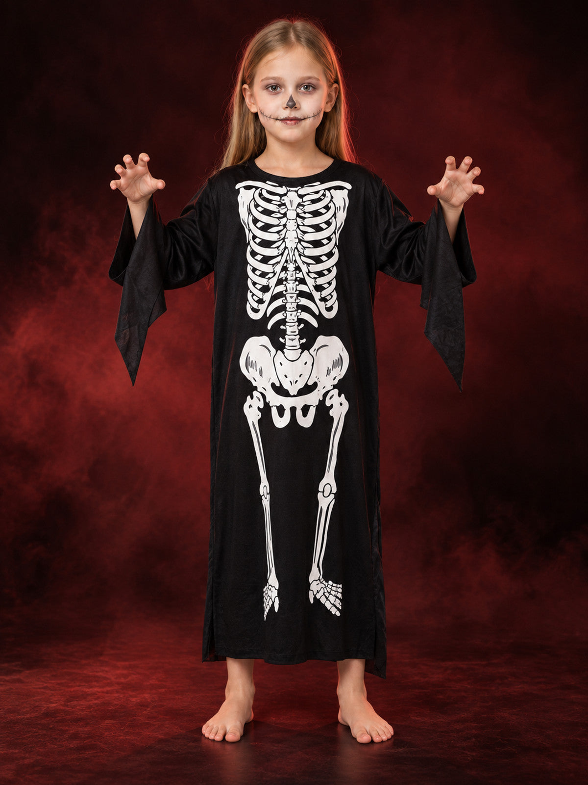 Kids' Skeleton Print Halloween Costume Black