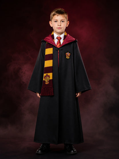 Kids Wizard Robe Costume Set, Hooded Black Cloak with Tie and Scarf main product view
