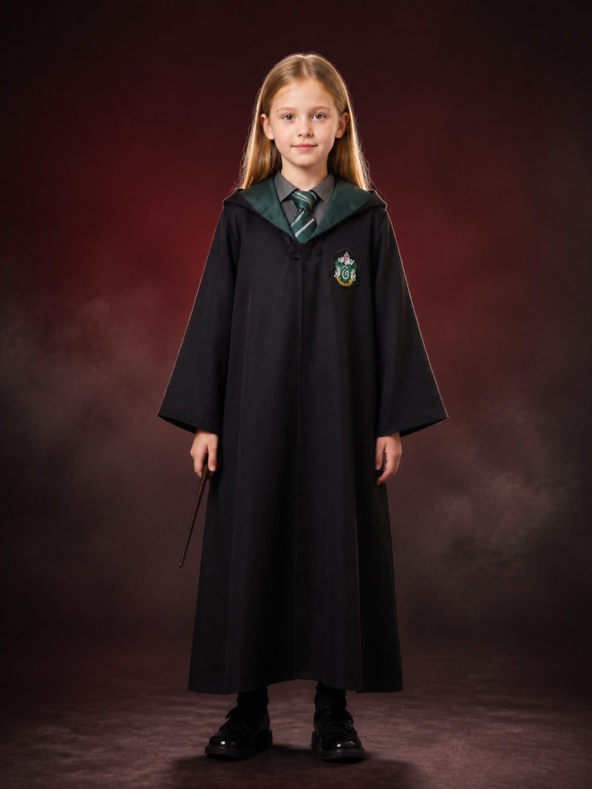 Unisex Wizard Robe Costume Set with Tie, Green White Striped Halloween Outfit
