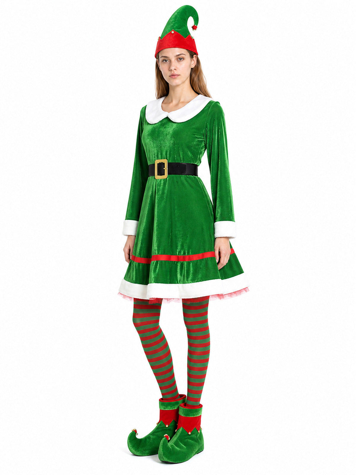Elf Costume with Dress, Hat, and Tights