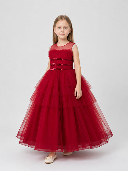 Elegant Long Burgundy Dress with a Full Tulle Skirt Costume Dresses detail